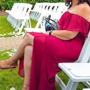 Off-Shoulder Magenta Maxi Dress - Elegant Summer Occasion Dress